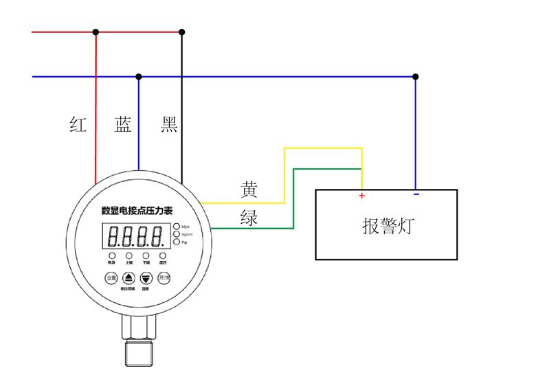 電接點(diǎn)連接示意圖（一個(gè)報(bào)警燈）.