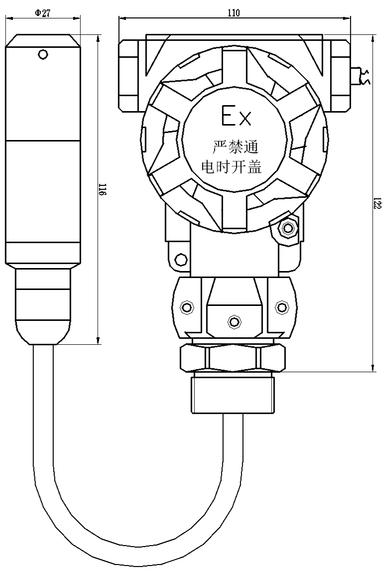 PTL578L無線液位傳感器尺寸圖